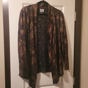 Peck & Peck Black and Brown Sheer Shimmery Relaxed Cardigan Size XL